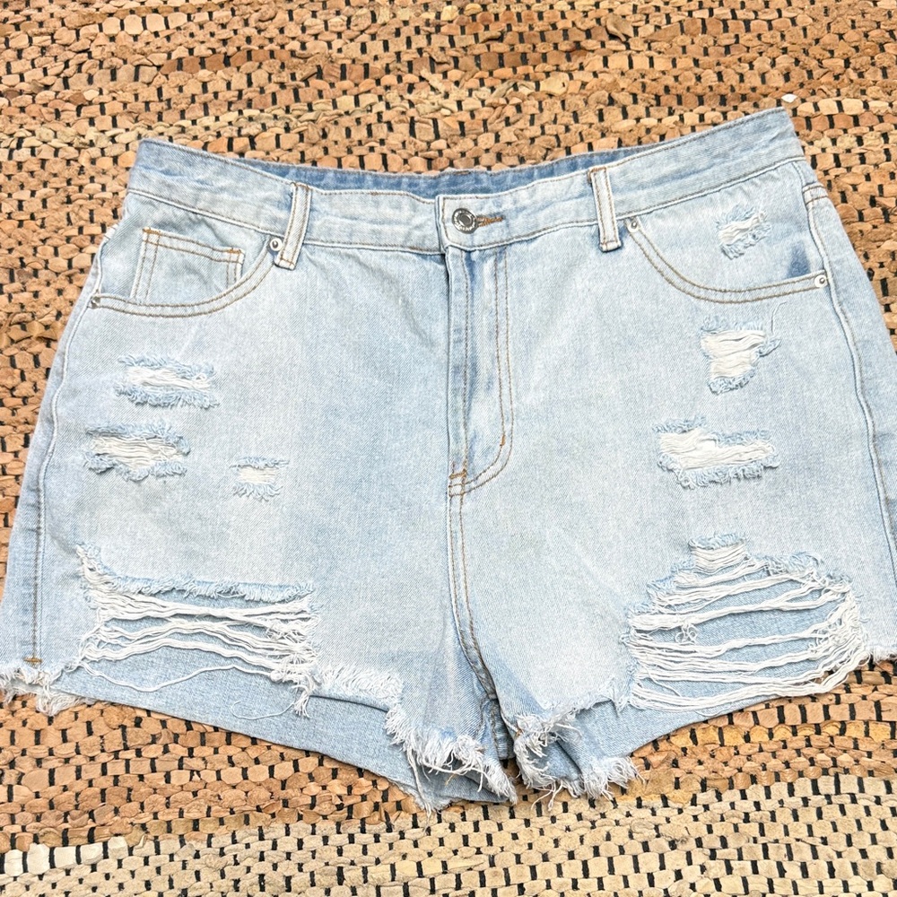 SHEIN Light Blue Ripped Jean Shorts